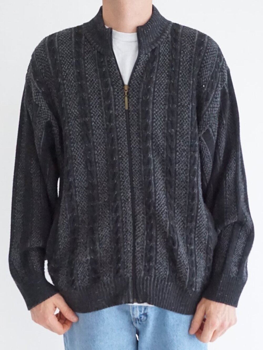 Cooper Grey Black Merino Wool Blend Crewneck Knit Sweater Classic Pullover M